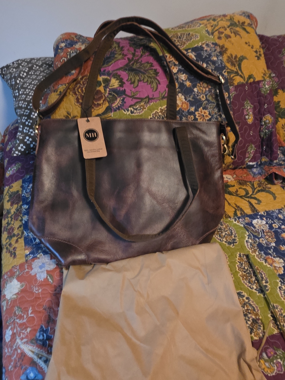 MH Leather Tote Bag in Dark Brown - Brand